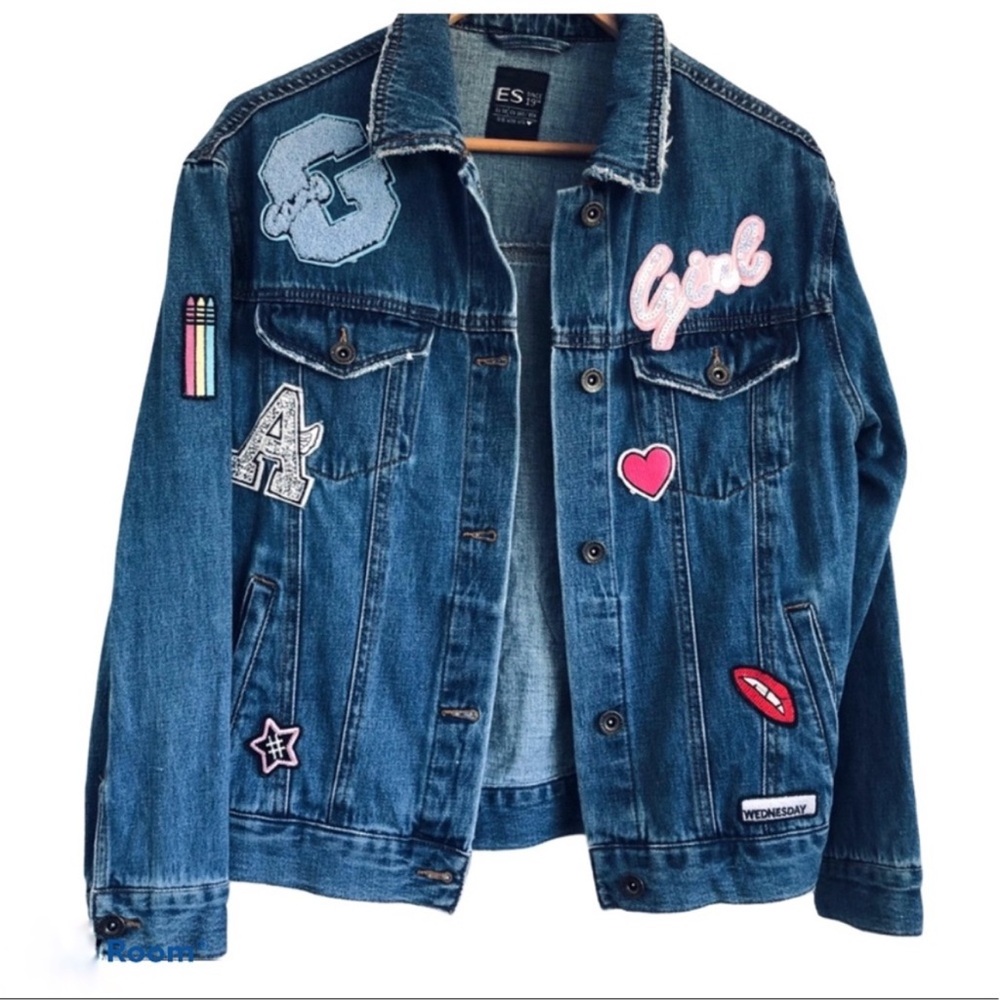 Blue Denim Jacket Bohemian Embroidery Designer Size M